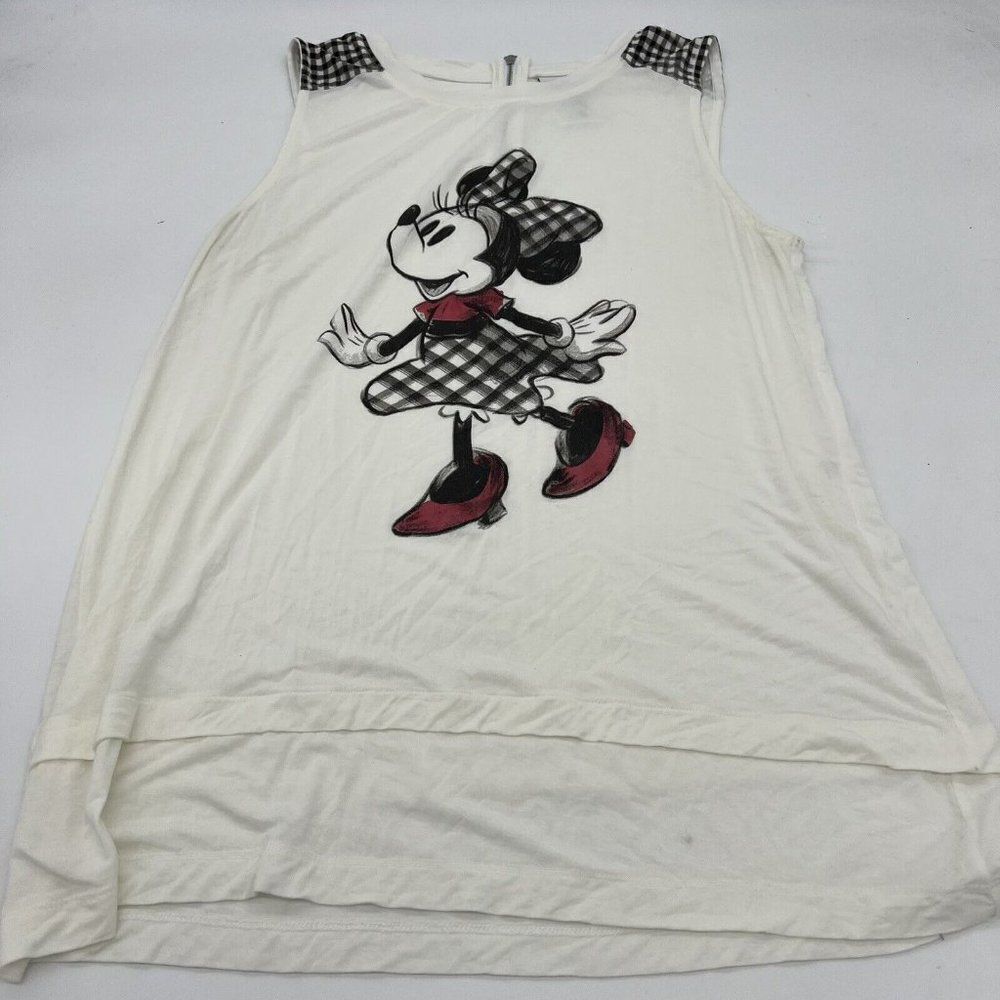 Disney Parks Shirt Womens Large White Minnie Mouse Sleeveless Top Rayon